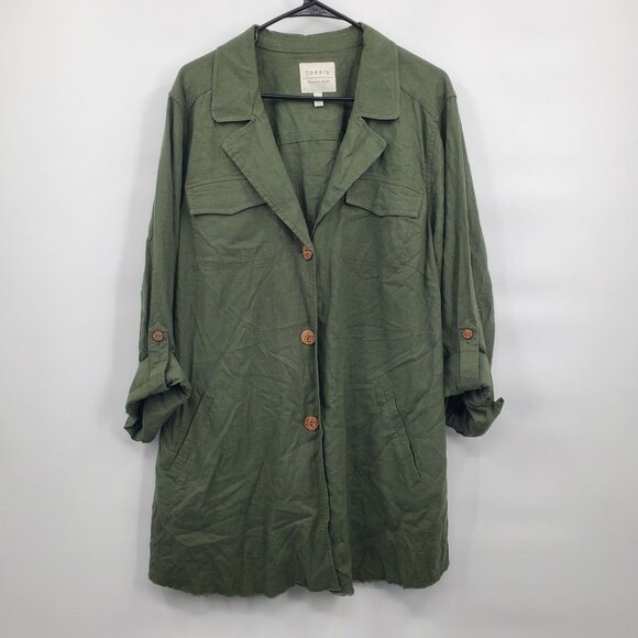 Torrid Long Sleeve Button Down Dress Women Size 2 Plus Linen Blend V Neck - Picture 1 of 11